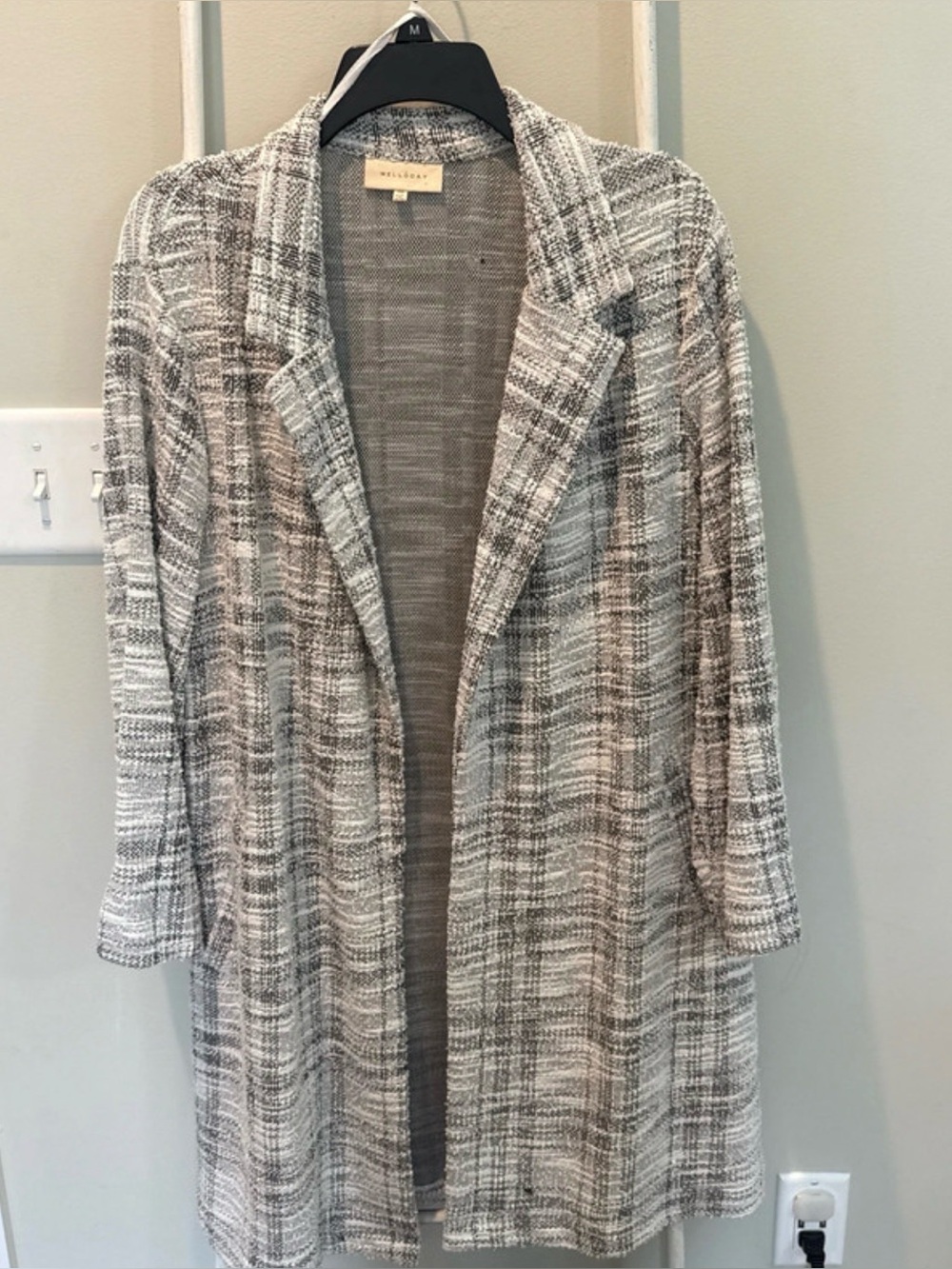 MELLODAY Gray & Cream Textured Open-Front Cardigan